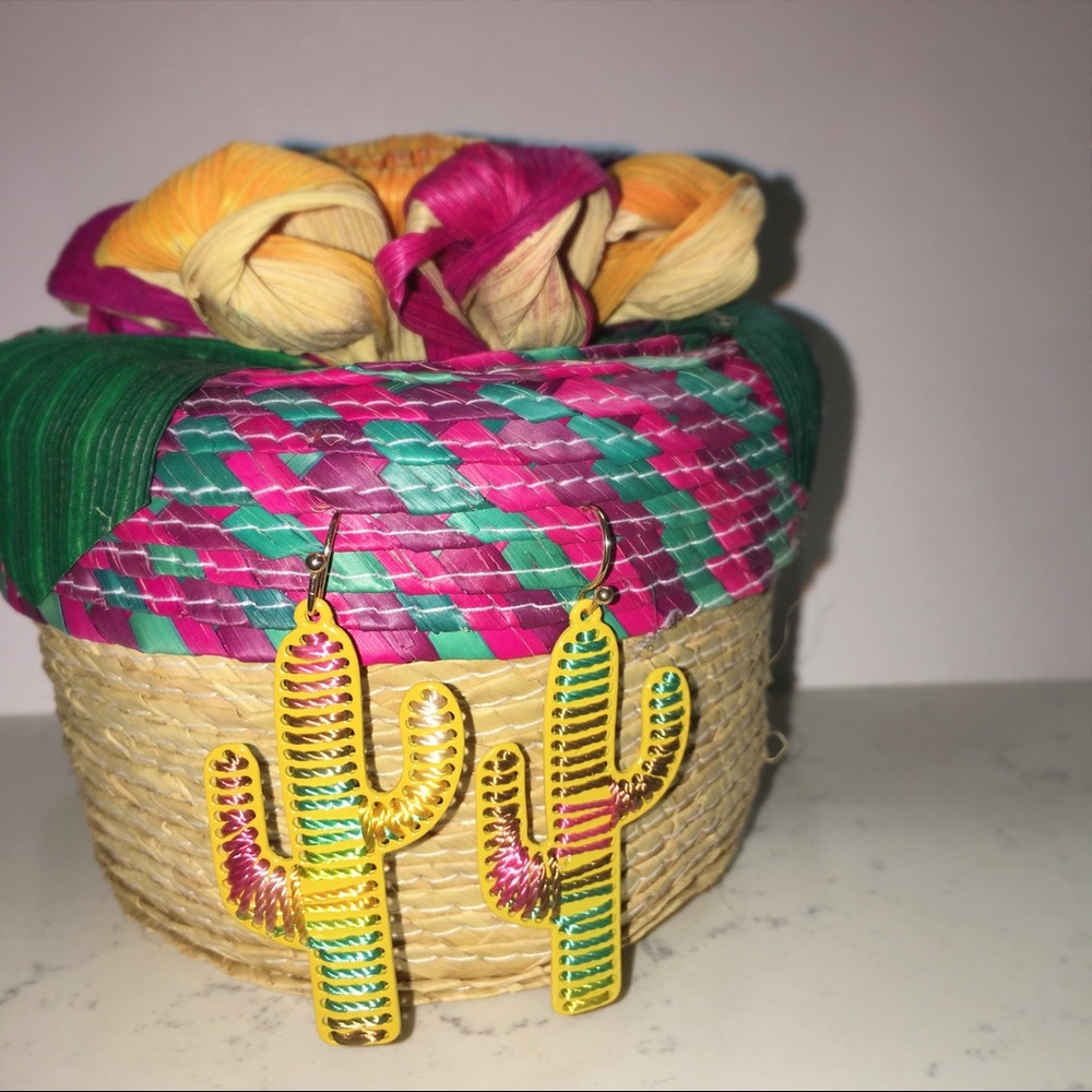 Cactus Metal Embroidered Earrings Multicolor Yello